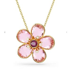 Swarovski Idyllia Flower Pendant,  Pink, Gold-tone plated, 16"